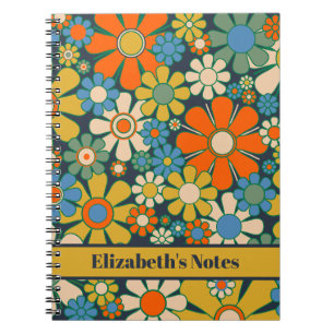 Retro Garden Flowers 60s 70s Floral Pattern Notitieboek