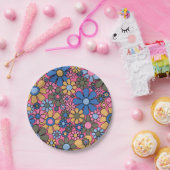 Retro Garden Flowers 60s 70s Floral Pattern Papieren Bordje (Feest)