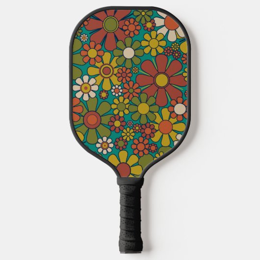 Retro Garden Flowers 60s 70s Floral Pattern Pickleball Paddle (Voorkant)