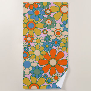 Retro Garden Flowers 60s 70s Floral Pattern Strandlaken