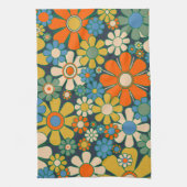 Retro Garden Flowers 60s 70s Floral Pattern Theedoek (Verticaal)