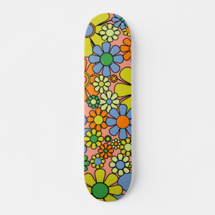 Retro Garden Flowers 60s 70s lentepatroon Skateboard
