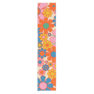 Retro Garden Flowers Colorful 60s 70s Floral Korte Tafelloper
