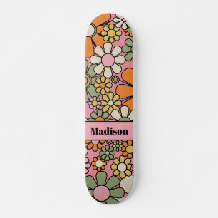 Retro Garden Flowers Groovy 60s 70s Floral Name Skateboard