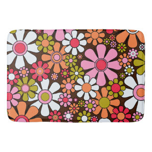 Retro Garden Flowers Groovy 60s 70s Floral Pattern Badmat