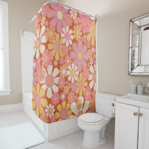 Retro Garden Flowers Groovy 60s 70s Floral Pattern Douchegordijn