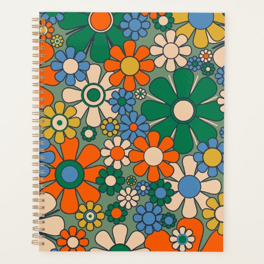 Retro Garden Flowers Groovy 60s 70s Floral Pattern Planner (Voorkant)