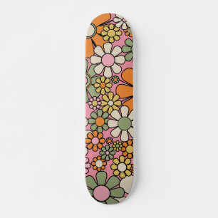 Retro Garden Flowers Groovy 60s 70s Floral Pattern Skateboard