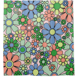 Retro Garden Flowers Groovy 60s 70s lentepastel Douchegordijn