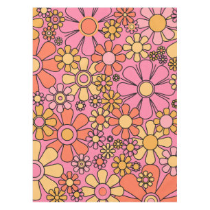 Retro Garden Flowers Roze 60s 70s Floral Pattern Tafelkleed