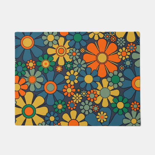 Retro Garden Groovy Floral 60s 70s Pattern Deurmat (Voorkant)