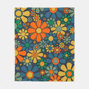 Retro Garden Groovy Floral 60s 70s Pattern Fleece Deken