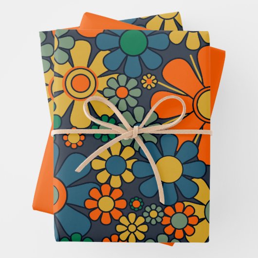 Retro Garden Groovy Floral 60s 70s Pattern Inpakpapier Vel (In situ)