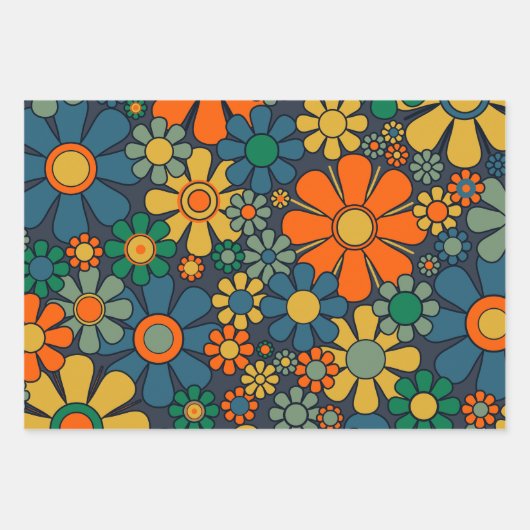 Retro Garden Groovy Floral 60s 70s Pattern Inpakpapier Vel (Voorkant)
