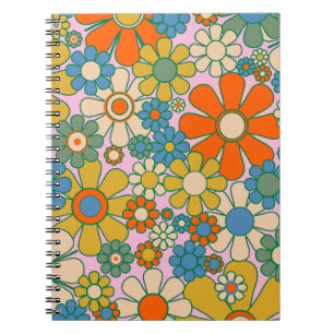 Retro Garden Groovy Floral 60s 70s Pattern Notitieboek