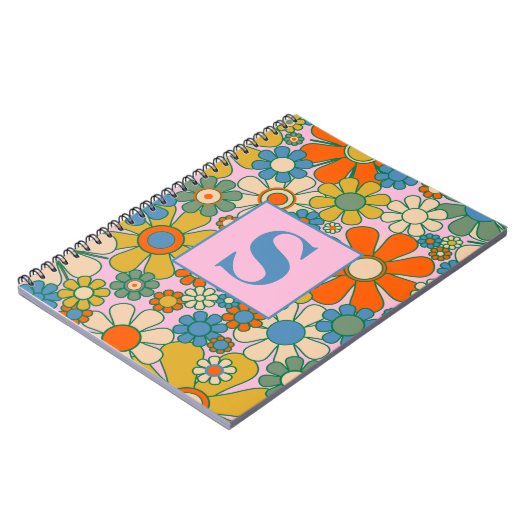 Retro Garden Groovy Floral 60s 70s Pattern Notitieboek (Linkerzijde)