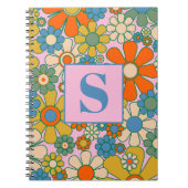 Retro Garden Groovy Floral 60s 70s Pattern Notitieboek (Voorkant)