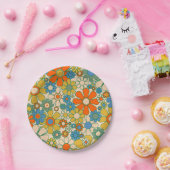 Retro Garden Groovy Floral 60s 70s Pattern Papieren Bordje (Feest)