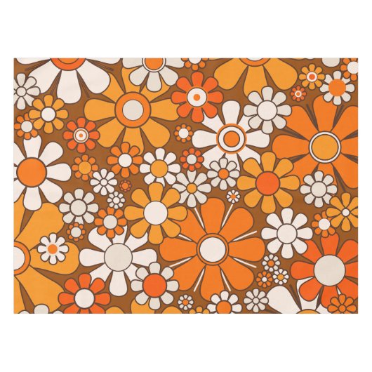 Retro Garden Groovy Floral 60s 70s Pattern Tafelkleed (Voorkant (Horizontaal))