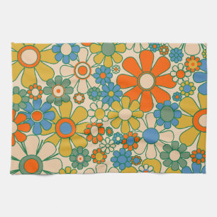Retro Garden Groovy Floral 60s 70s Pattern Theedoek