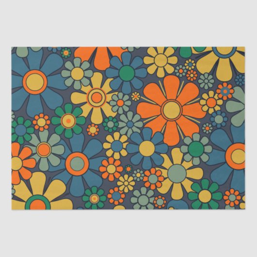 Retro Garden Groovy Floral 60s 70s Pattern Tissuepapier (Voorkant)