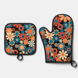 Retro Garden Groovy Nighttime Bloemenpatroon Ovenwant & Pannenlap Set