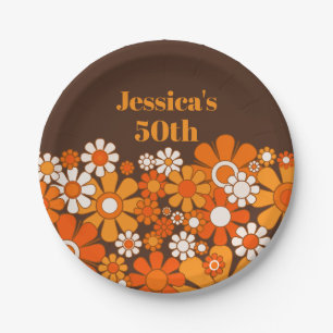 Retro Garden  jaren 70 Gepersonaliseerde Verjaarda Papieren Bordje