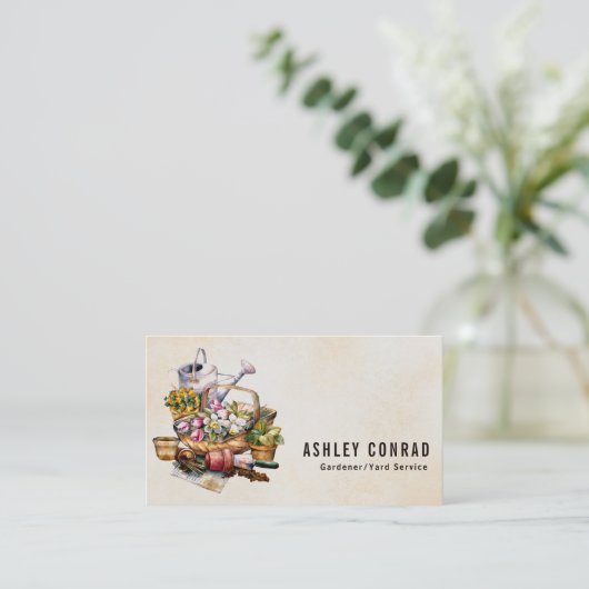 Retro Gardener Yard Service Visitekaartje (Staand voorkant)