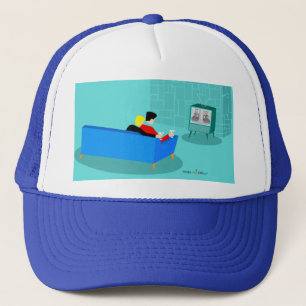 Retro Gay Couple die TV Trucker Hat bekijkt Pet
