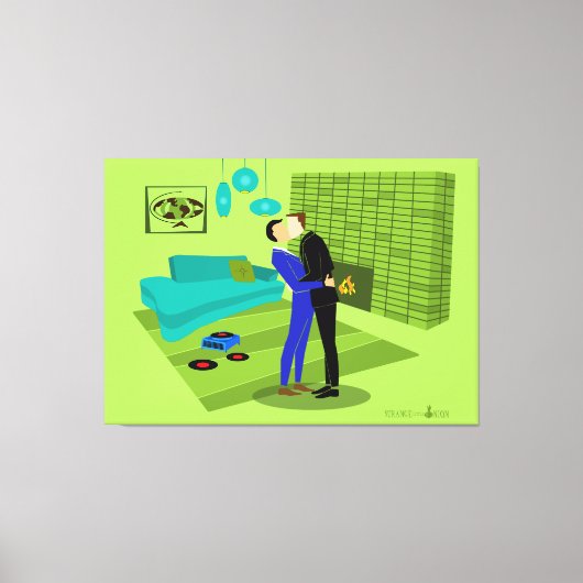 Retro Gay Couple in Love Stretted Canvas Print (Voorkant)