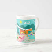 Retro Gay Pool Party Bone China Mok (Voorkant rechts)
