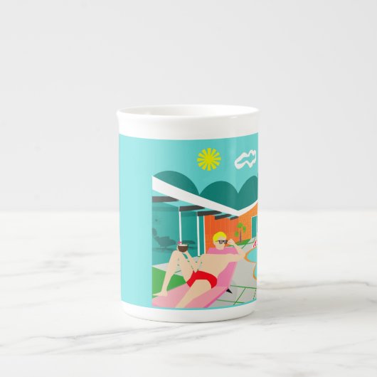 Retro Gay Pool Party Bone China Mok (Voorkant)