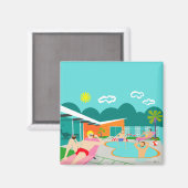 Retro Gay Pool Party Carré Magnet (Recto/Verso)