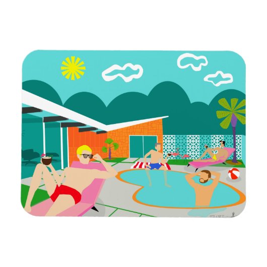 Retro Gay Pool Party Flexible Magnet (Horizontal)