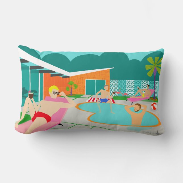 Retro Gay Pool Party Lumbar Pillow Kussen (Voorkant)