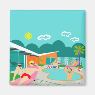 Retro Gay Pool Party Square Magnet Magneet