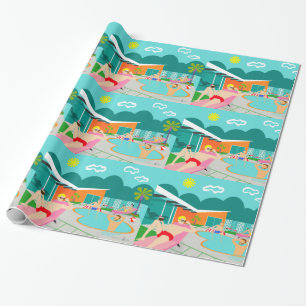 Retro Gay Pool Party Wrapping Paper Cadeaupapier