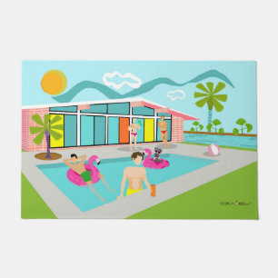 Retro Gay Roze Flamingo Pool Party Deurmat