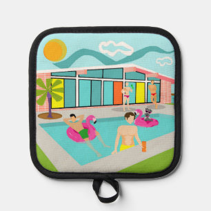 Retro Gay Roze Flamingo Pool Party Pannenlap
