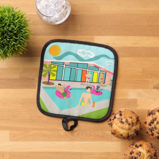 Retro Gay Roze Flamingo Pool Party Pannenlap (Top down)