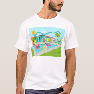Retro Gay Roze Flamingo Pool Party T-shirt