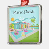 Retro Gay Roze Flamingo Zwembad Party Miami Metalen Ornament (Links)