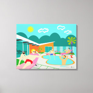 Retro Gay Zwembad Party Wrapped Canvas Print