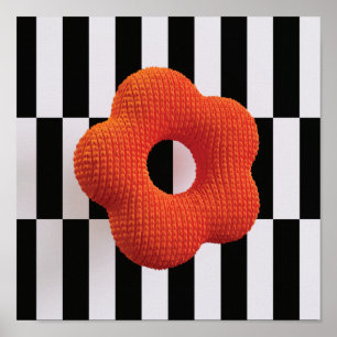 Retro gebreide bloem 3D kunstprint oranje, zwart&w Poster