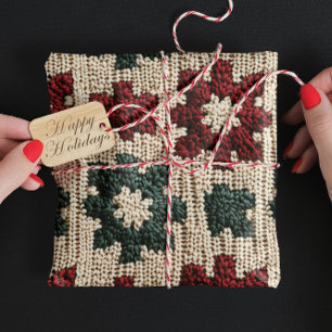Retro Gebreide Rode Groene Kerst Trui Weer Cadeaupapier