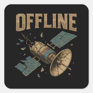 Retro Gebroken Satelliet "OFFLINE" Ruimte Kunst Vierkante Sticker