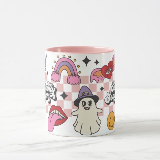 Retro gecontroleerd Spooky seizoen girly Happy Hal Mok (Midden)