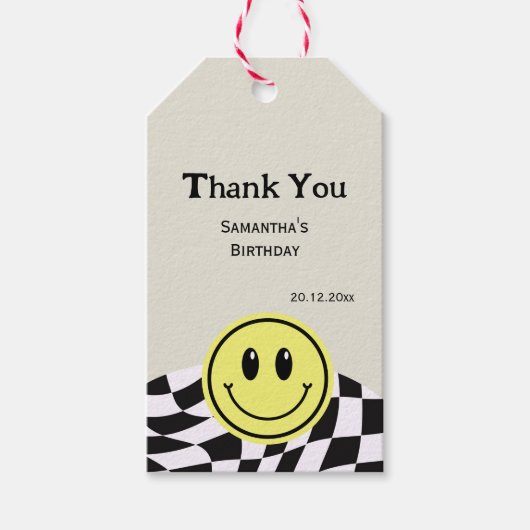 Retro  gecontroleerd verjaardagszwart Dank u Cadeaulabel (Voorkant)