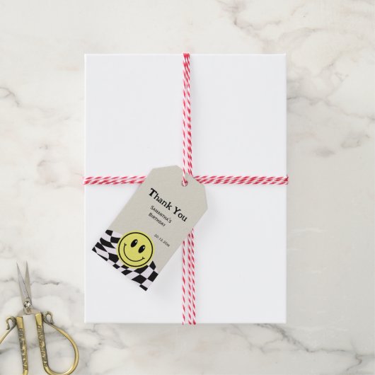 Retro  gecontroleerd verjaardagszwart Dank u Cadeaulabel (Met Touw)