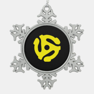 Retro  Geel 45 voorzetkamer DJ Tin Sneeuwvlok Ornament